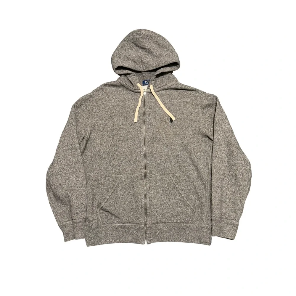 Polo Ralph‎ Lauren Mens Full Zip Hoodie Heather Grey Fleece Sweatshirt Large